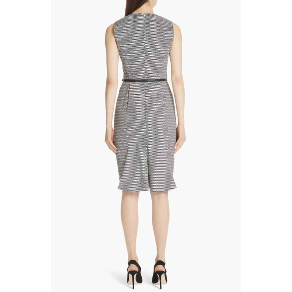 MAX MARA Destin Black White Gray Checkered Jacquard Midi Sheath Dress sz 12